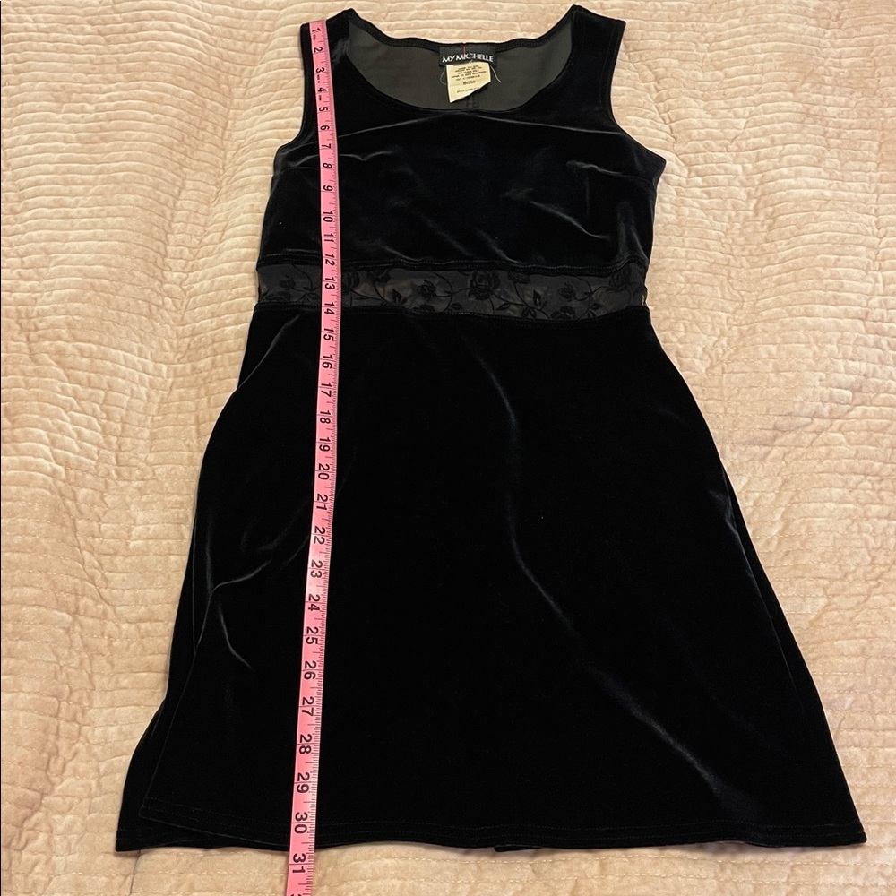 90s Black Velvet Mini Dress with Roses Mesh - Picture 7 of 7